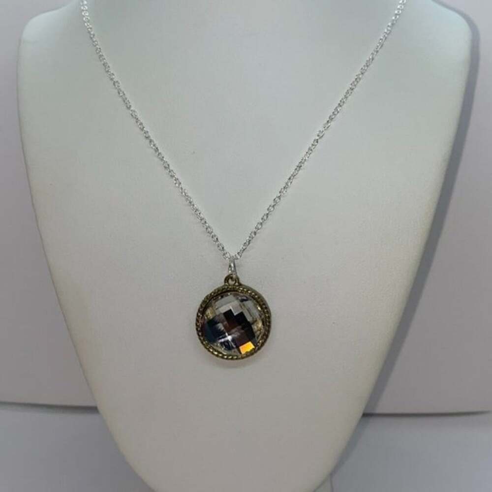 Silver-Tone Clear Textured Rhinestone Necklace